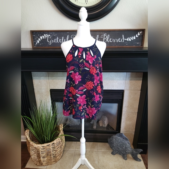 Papermoon Tops - Papermoon Navy and Pink Floral Blouse